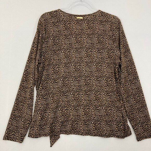 Michael Michael Kors Large Brown Leopard Print Long Sleeve Surplice Top Office - Picture 7 of 8